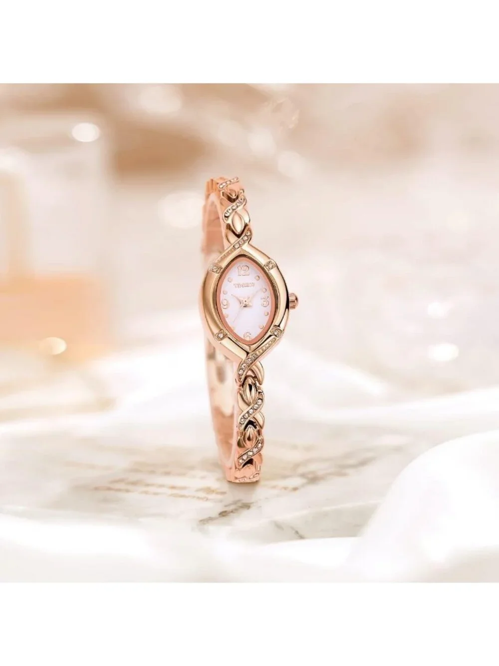 Women's Gold Bezel with Crystals Dial Bracelet Strap Diamonds Waterproof Watches